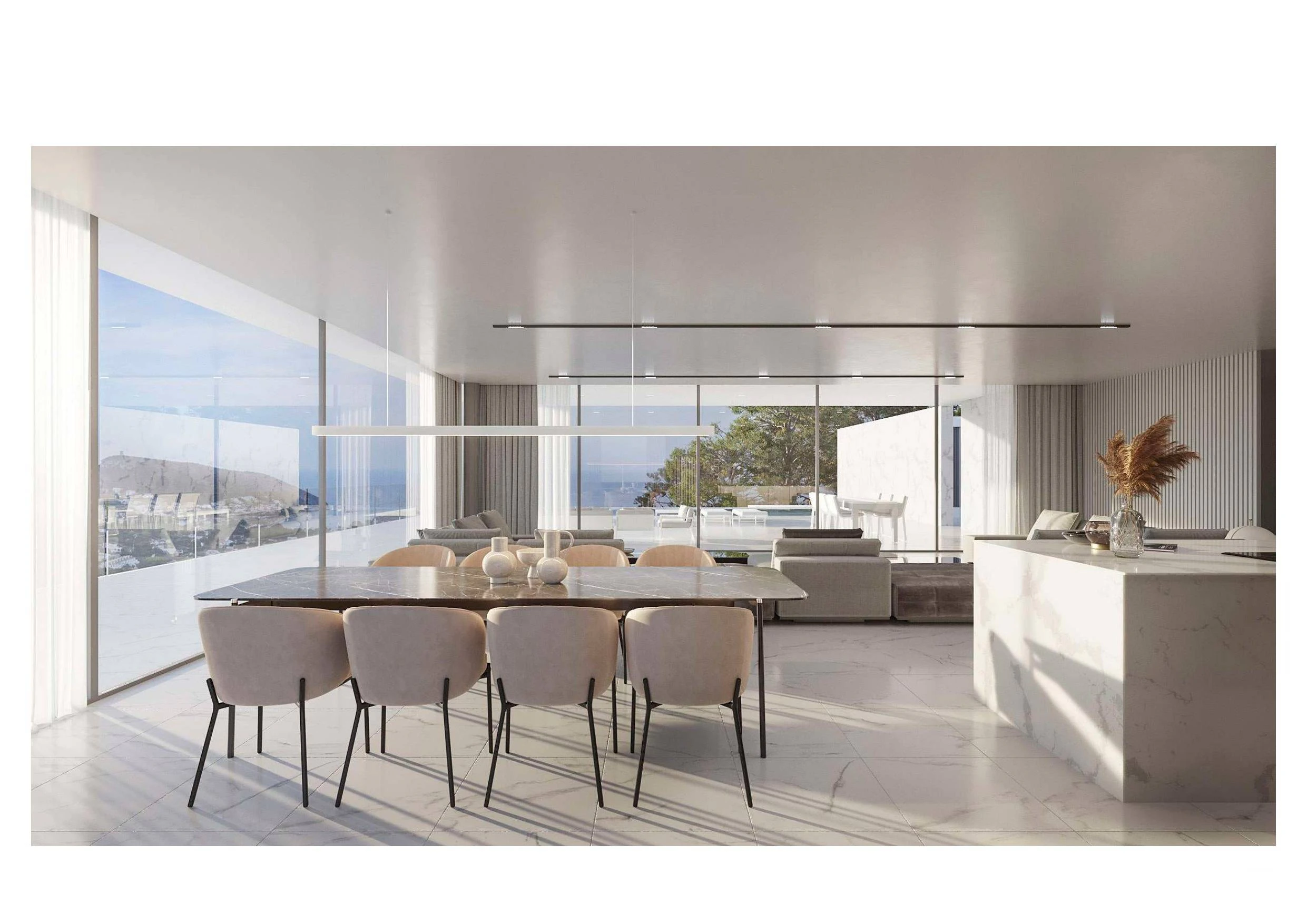 Villa Celestia. Vistas panorámicas del mar y la montaña en esta villa a la venta en Moraira