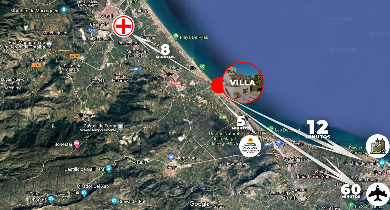 Villa de estilo ibicenco en primera línea de playa en Rabdells, Oliva