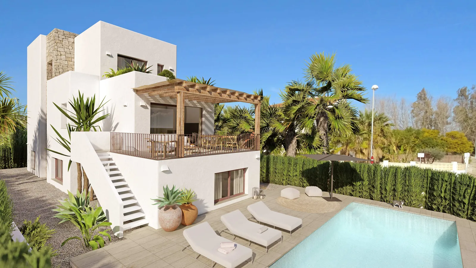 Villa de estilo ibicenco en primera línea de playa en Rabdells, Oliva
