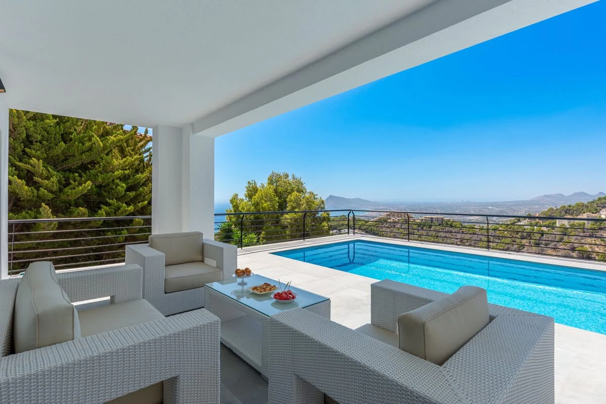 Designer villa with endless views of the Costa Blanca for sale in Altea Hills.