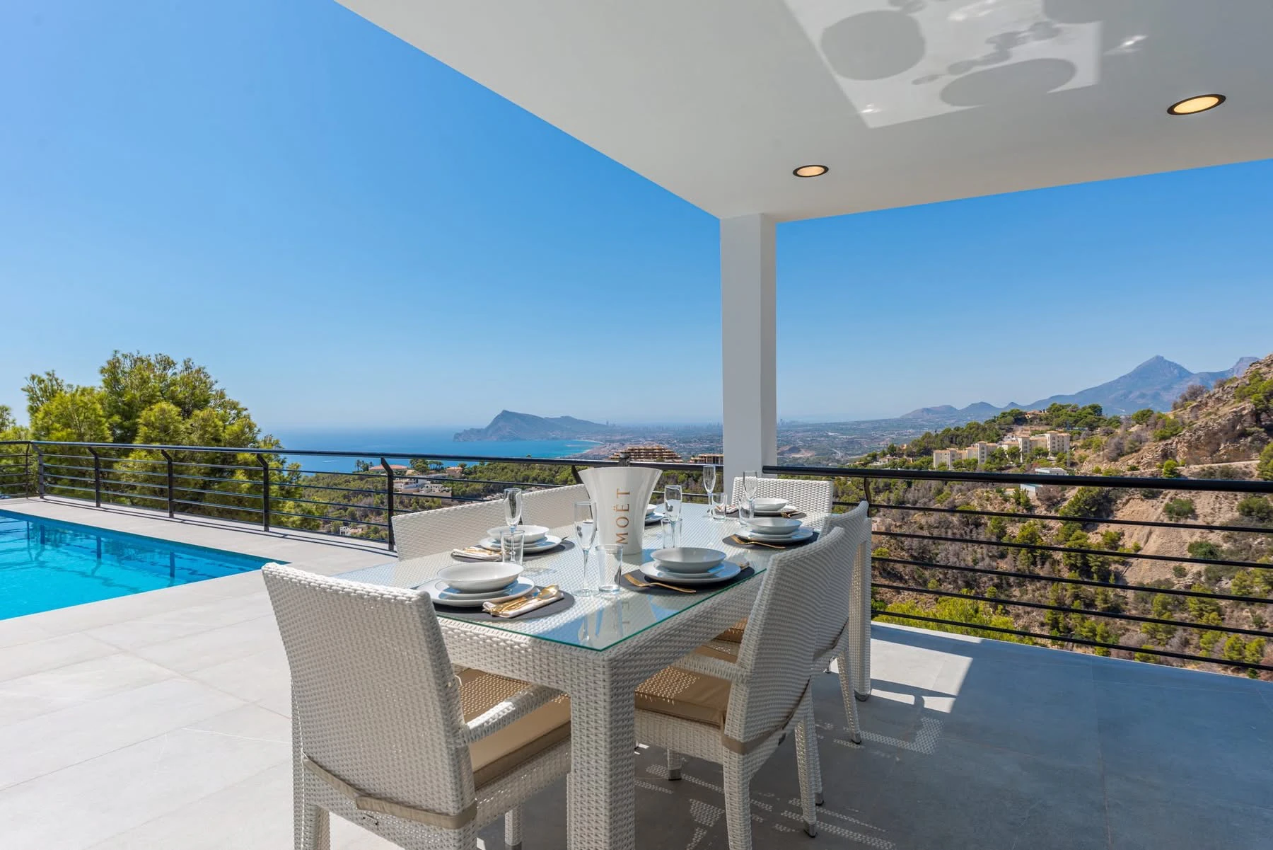 Designer villa with endless views of the Costa Blanca for sale in Altea Hills.