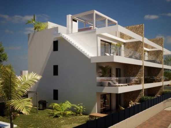 Apartament nou exclusiv, mobilat, cu grădină privată și piscină privată de vânzare în Finestrat / Benidorm.