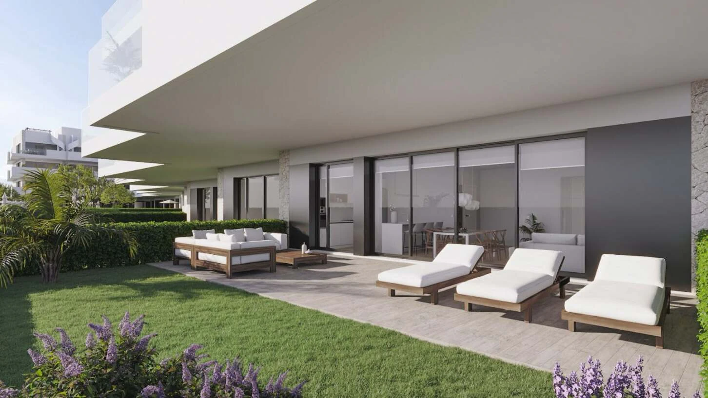 Luxe appartement op de begane grond met prive tuin en zwembad in een nieuw residentieel complex in La Nucia, Costa Blanca.