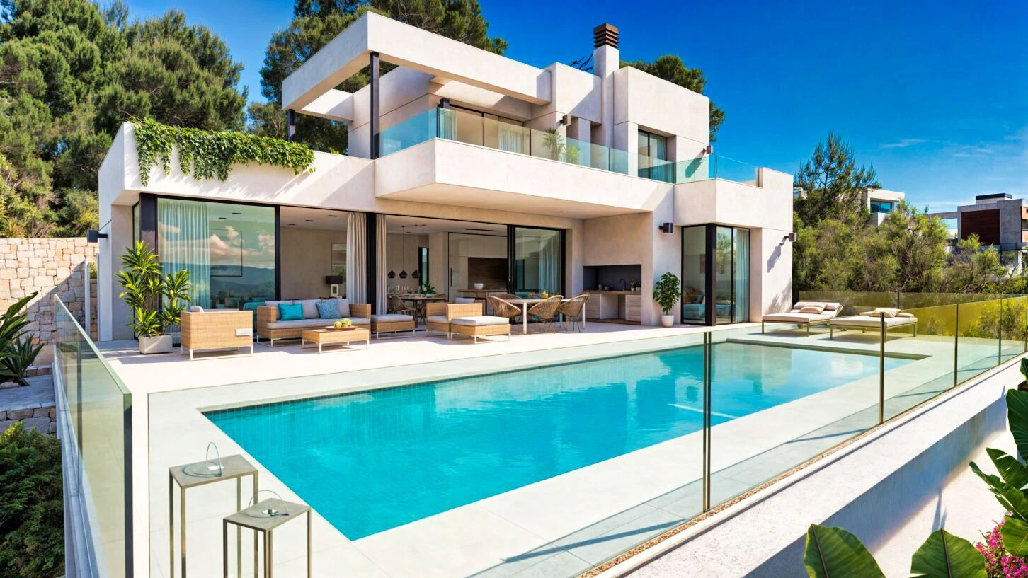 Deluxe villa with modern design, pool, and garden in a natural setting, Calpe