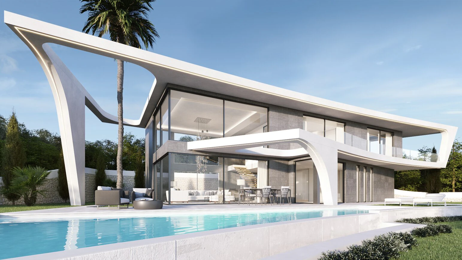 Eigentijdse villa met zeezicht te koop in Javea