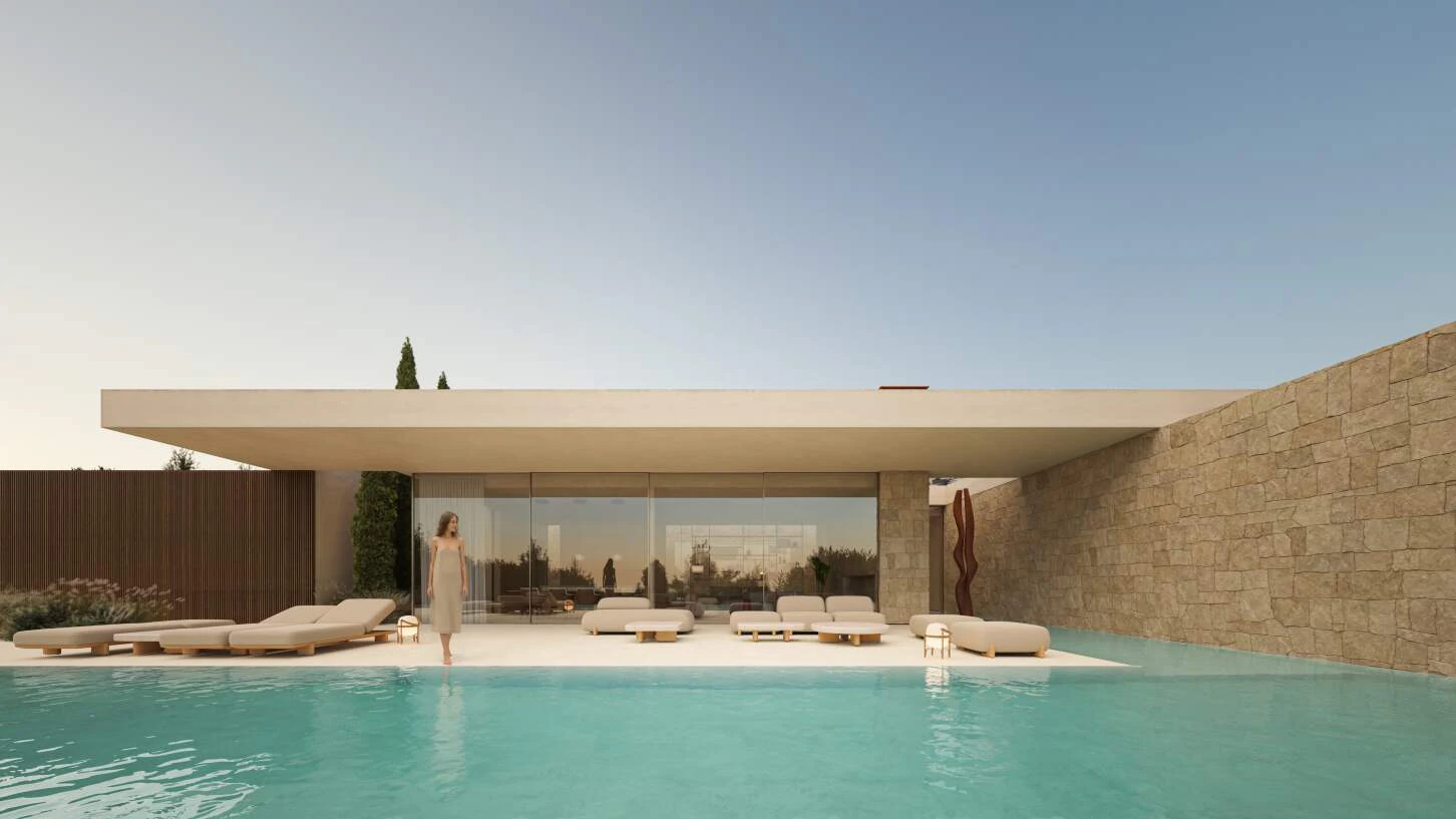 Villa moderna de lujo de una planta con piscina infinity en Moraira, Costa Blanca