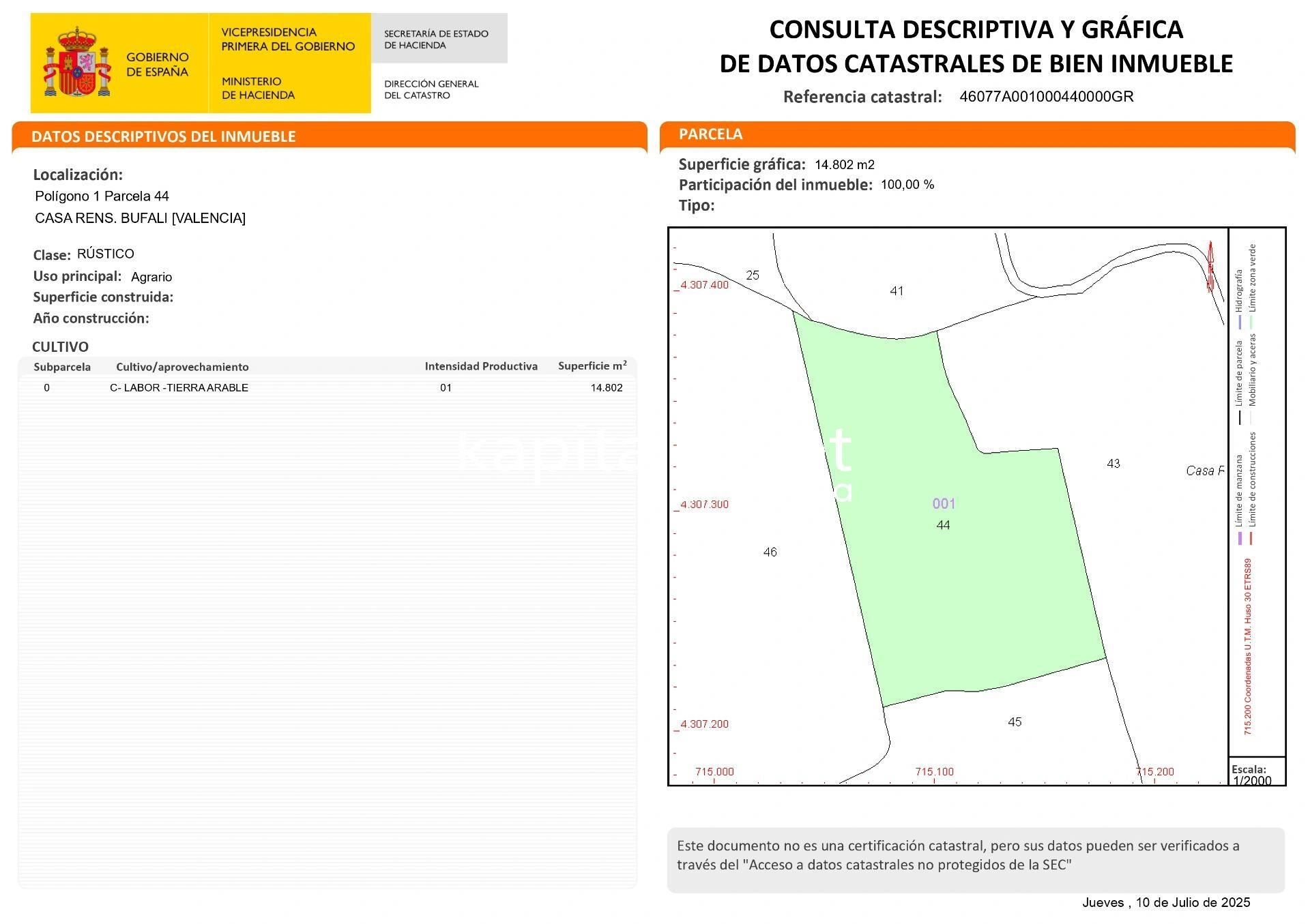 10000 - Parcelas a la venta en Bufali, Montaverner y Alfarrasi