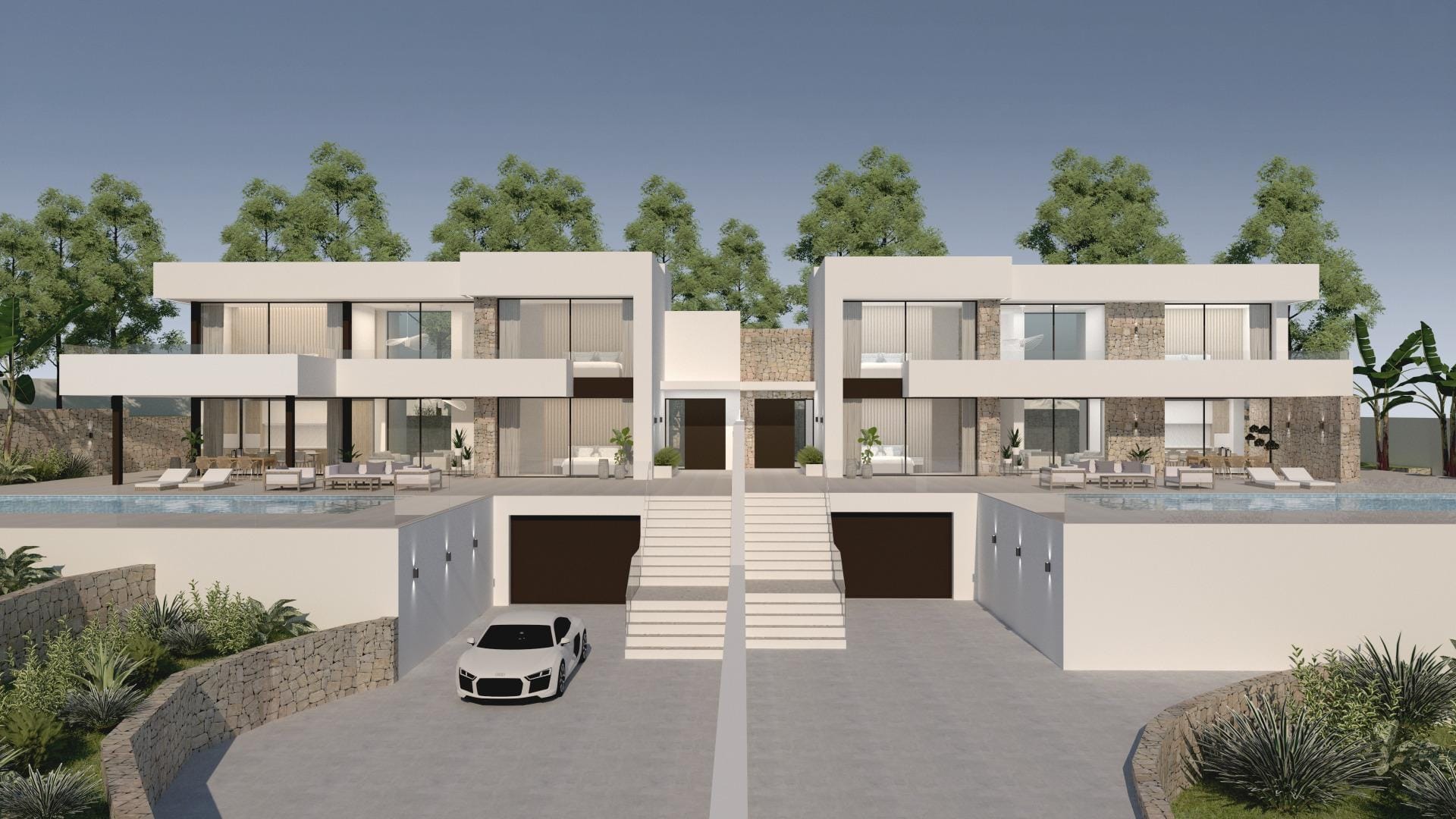 Promotion de deux maisons jumelées de luxe à Moraira.