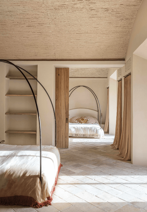 rustic bedroom with wooden sliding door