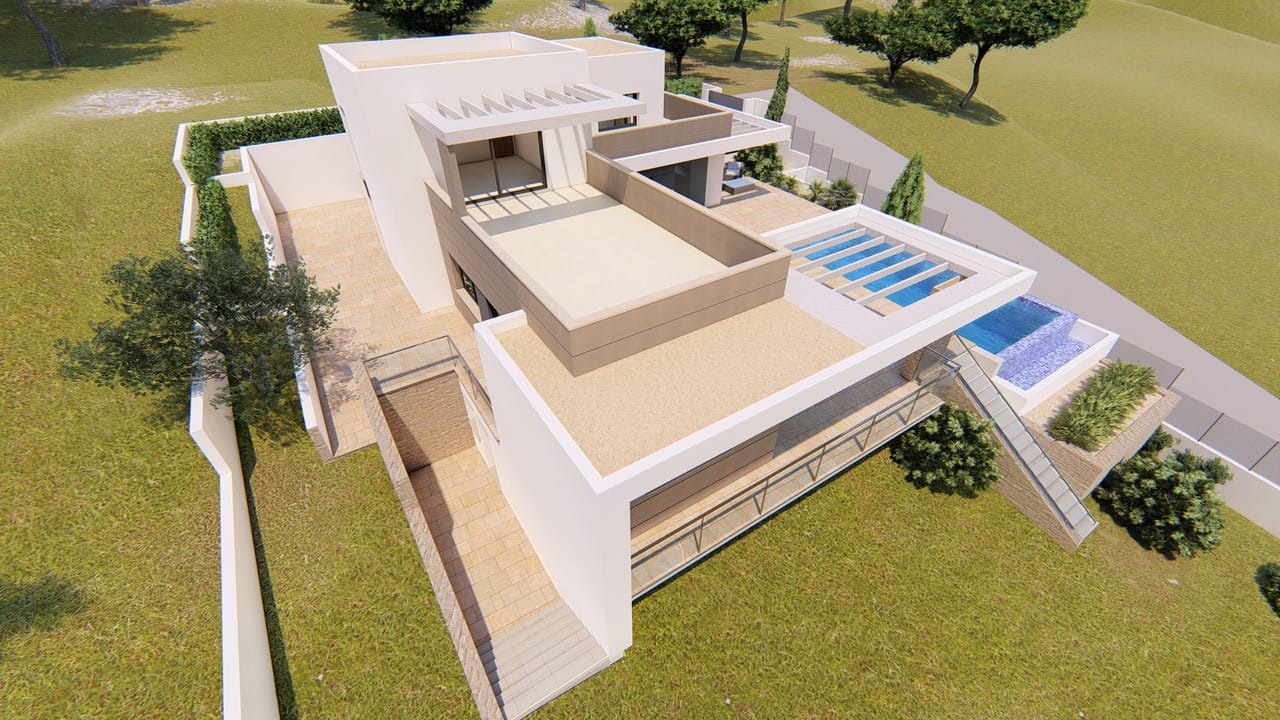 Fantástico proyecto de villa moderna con licencia y vistas al mar