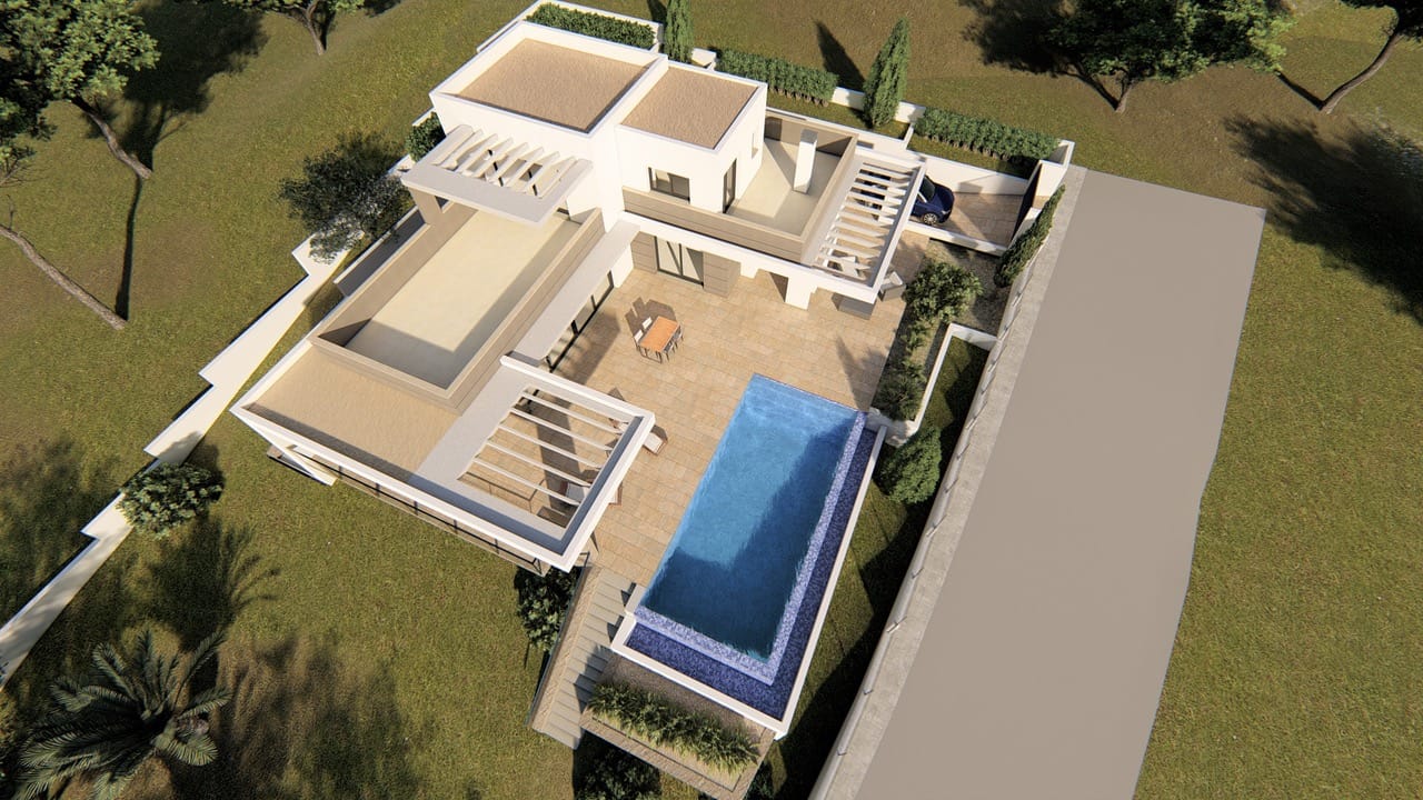 Fantástico proyecto de villa moderna con licencia y vistas al mar
