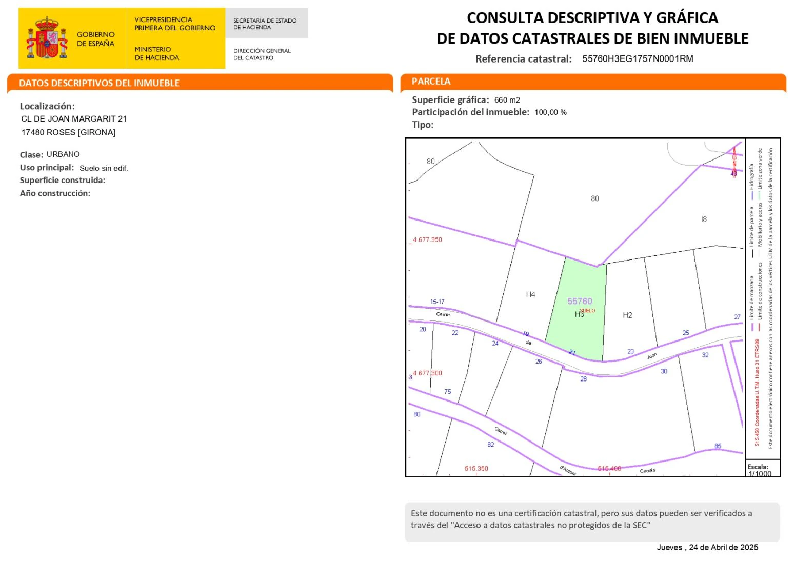 Terreno de 660m2 con vistas a la bahía de Roses