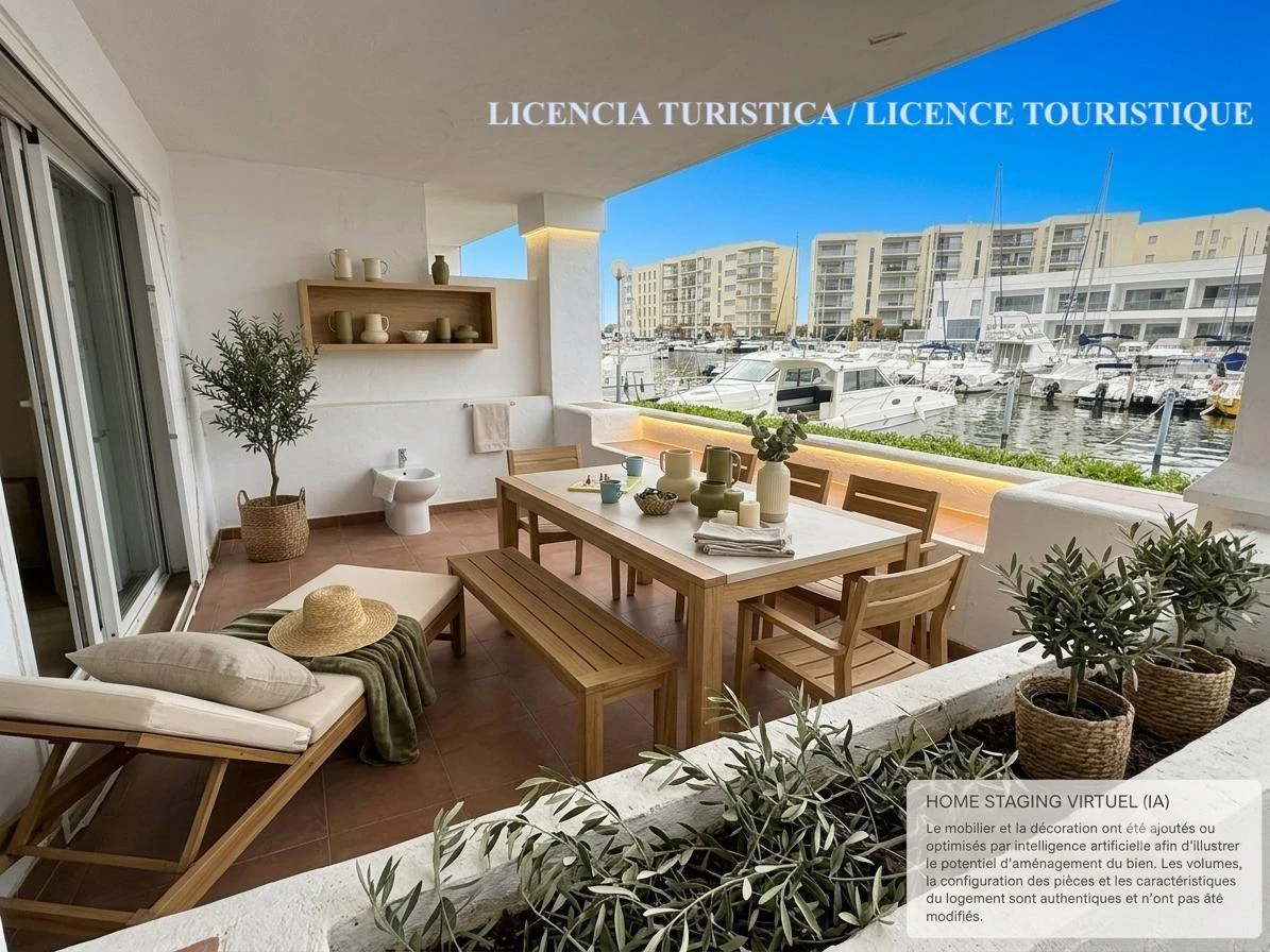 Exclusivo apartamento con amarre privado, gran terraza y licencia turística en Santa Margarida – Roses.