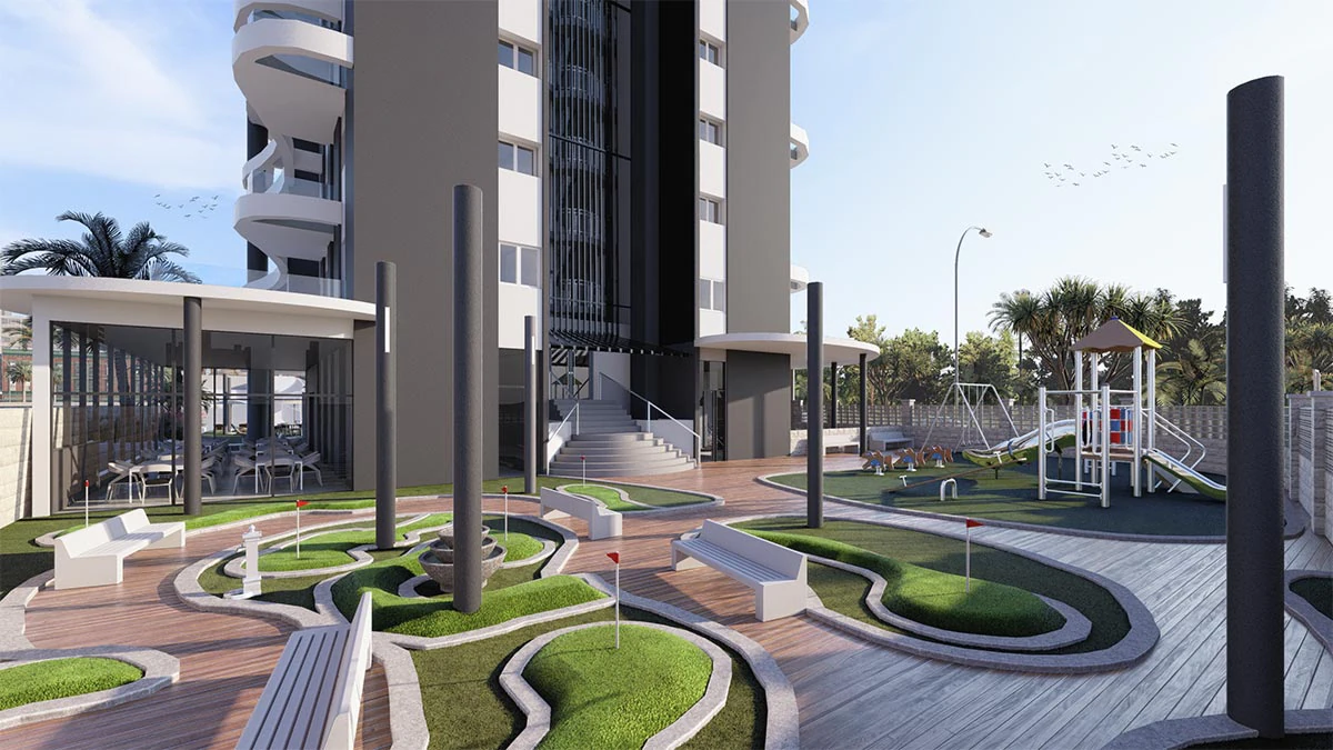 Modernes Dachgeschossapartment mit Terrasse, Ausblick und Einrichtungen im Resort-Stil