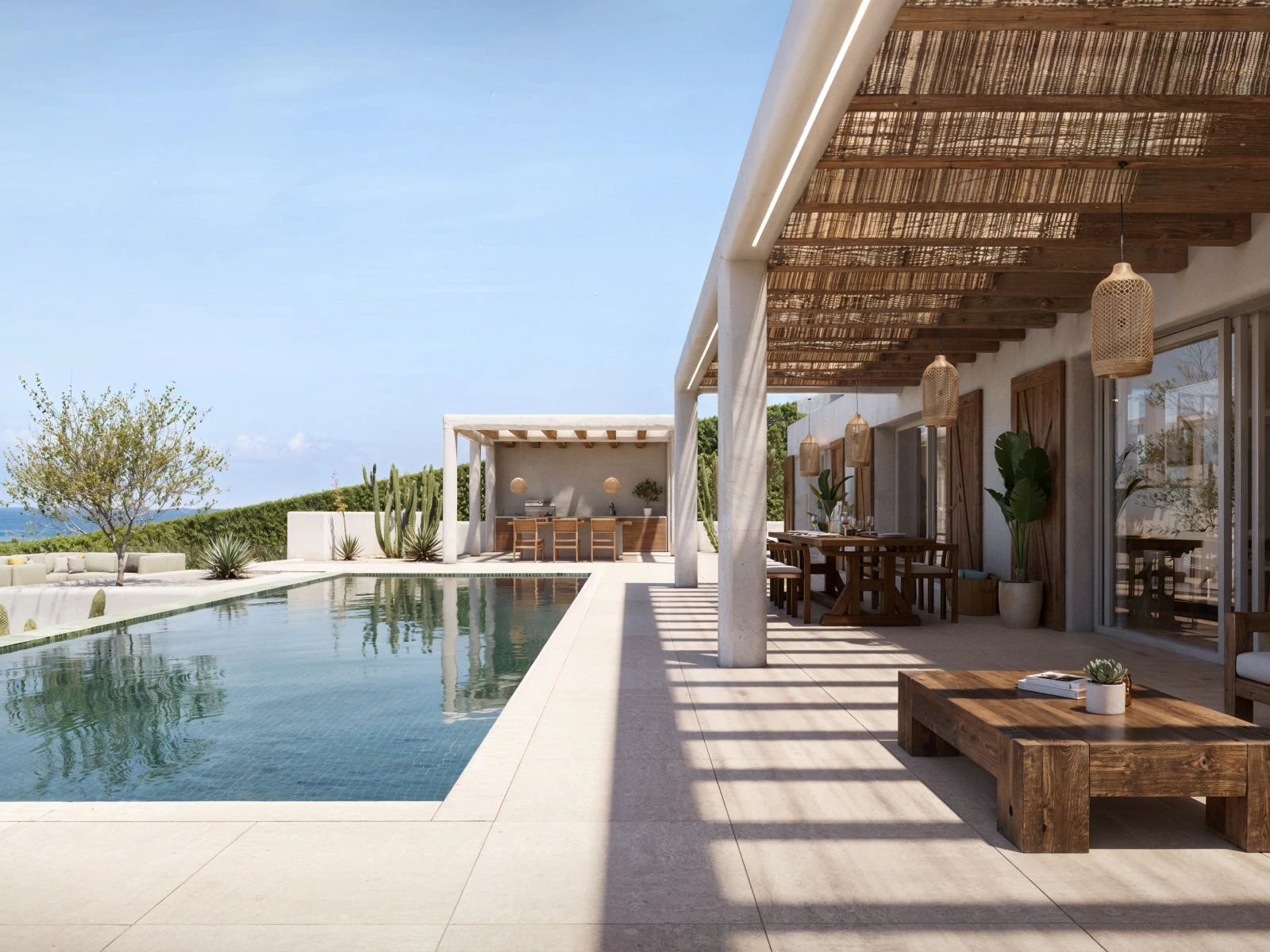 Moderna villa de estilo ibicenco con vistas al mar en Jávea