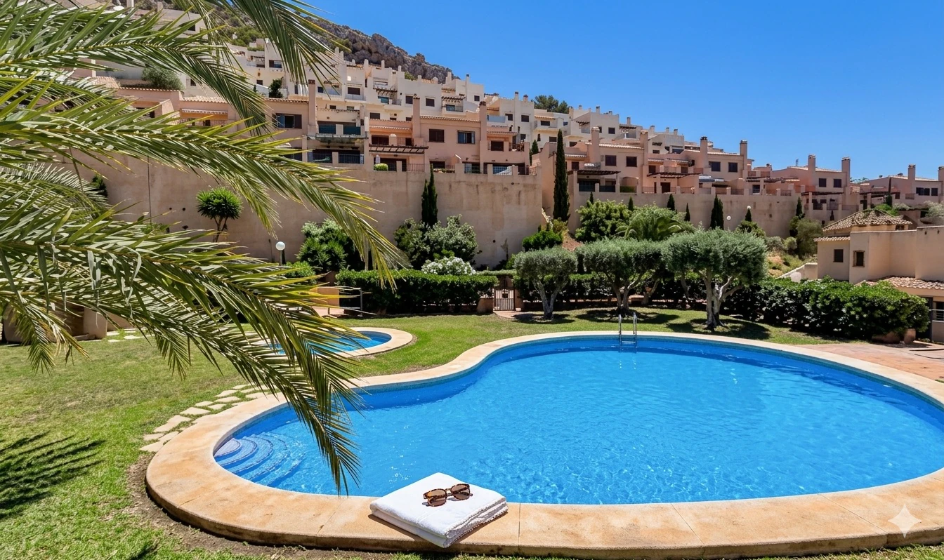 TOWNHOUSE WITH 3 BEDROOMS AND 2 BATHROOMS, OPEN VIEWS, COMMUNITY POOL, BENITACHELL