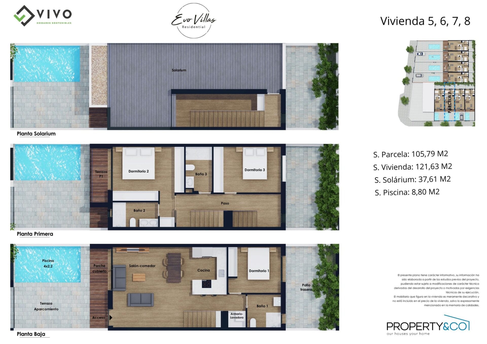 Residencial Evo Villas 3 dormitorios, 3 baños con piscina privada y solarium, Pilar de la Horadada