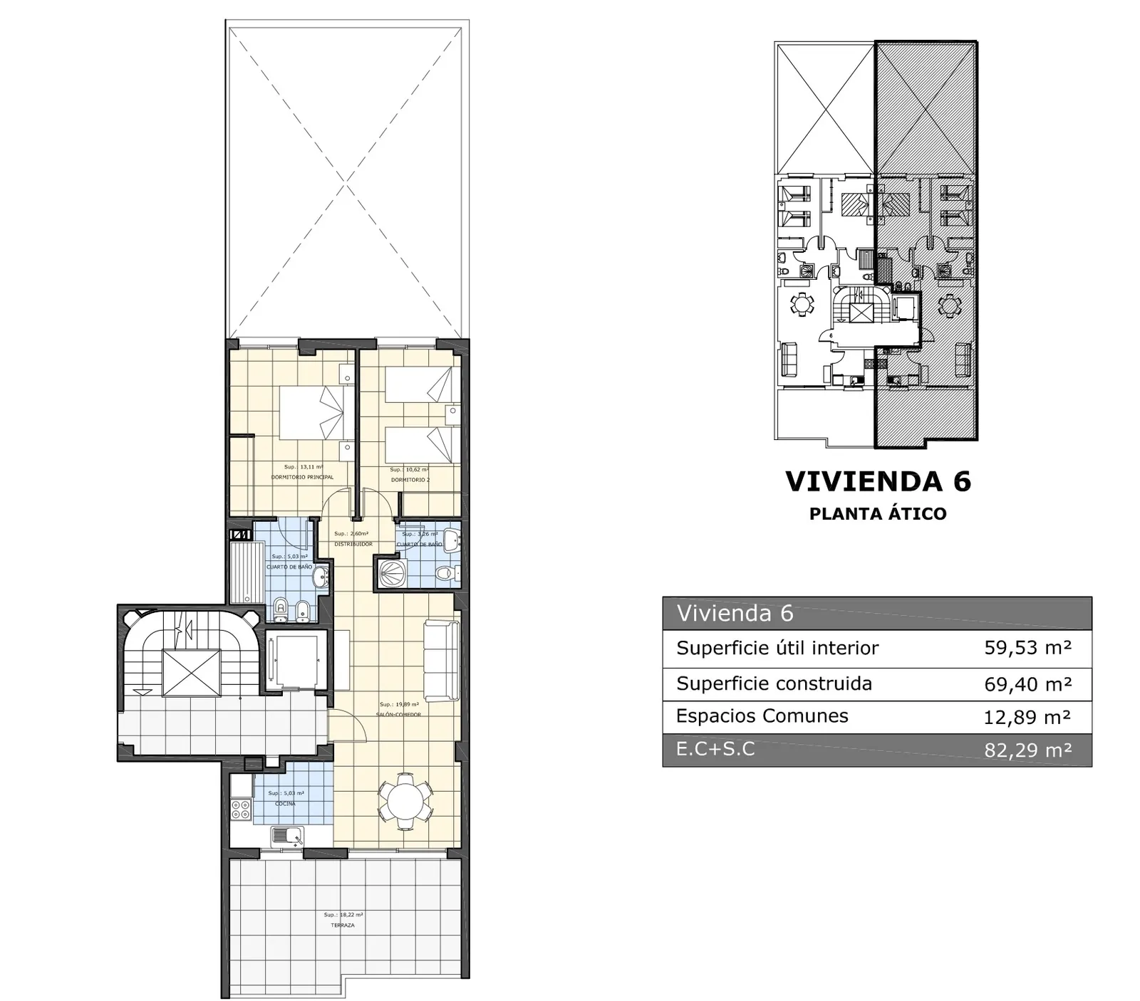 Ático de dos habitaciones en Pilar de la Horadada.