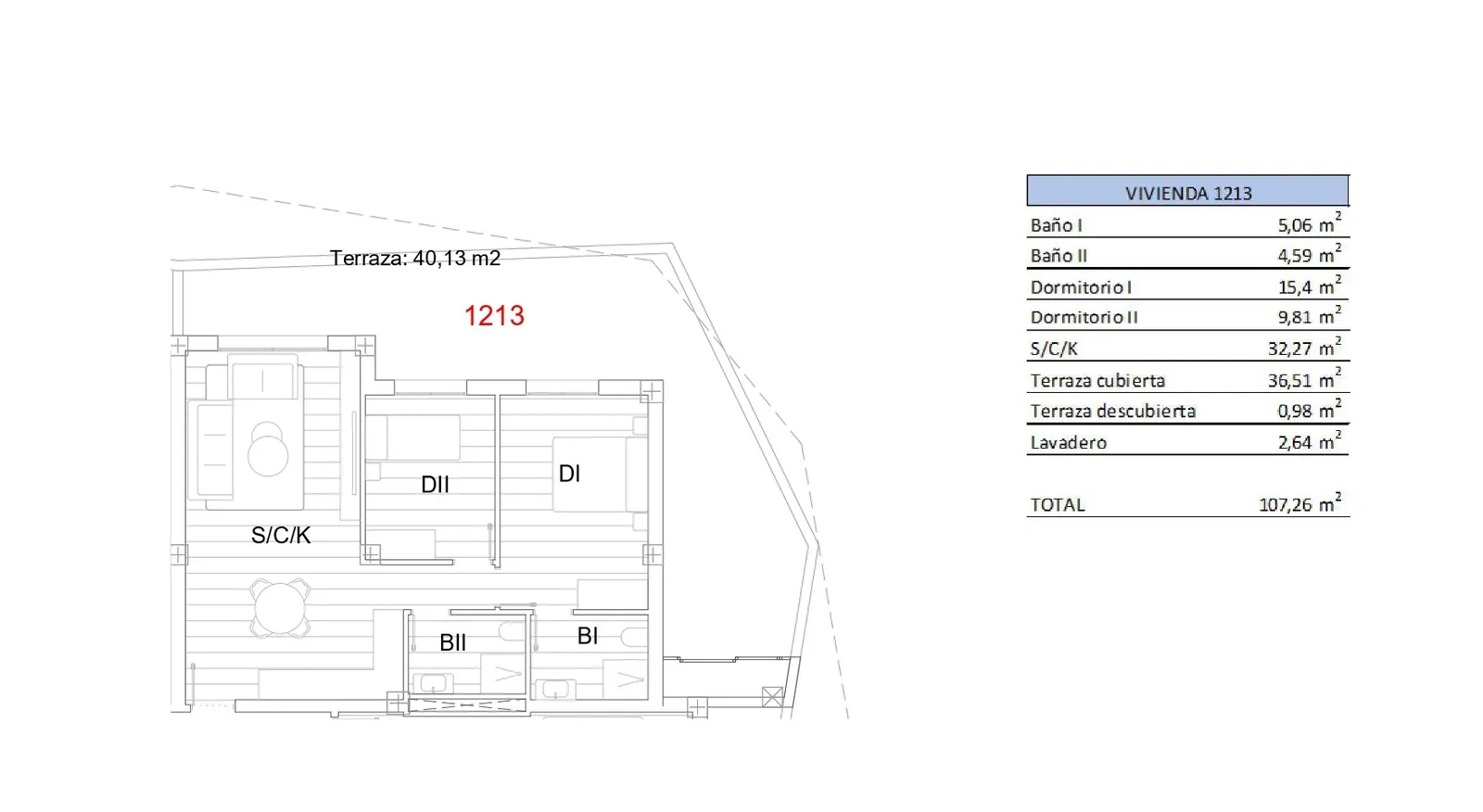 Seventh-floor three-bedroom apartment in San Miguel.
