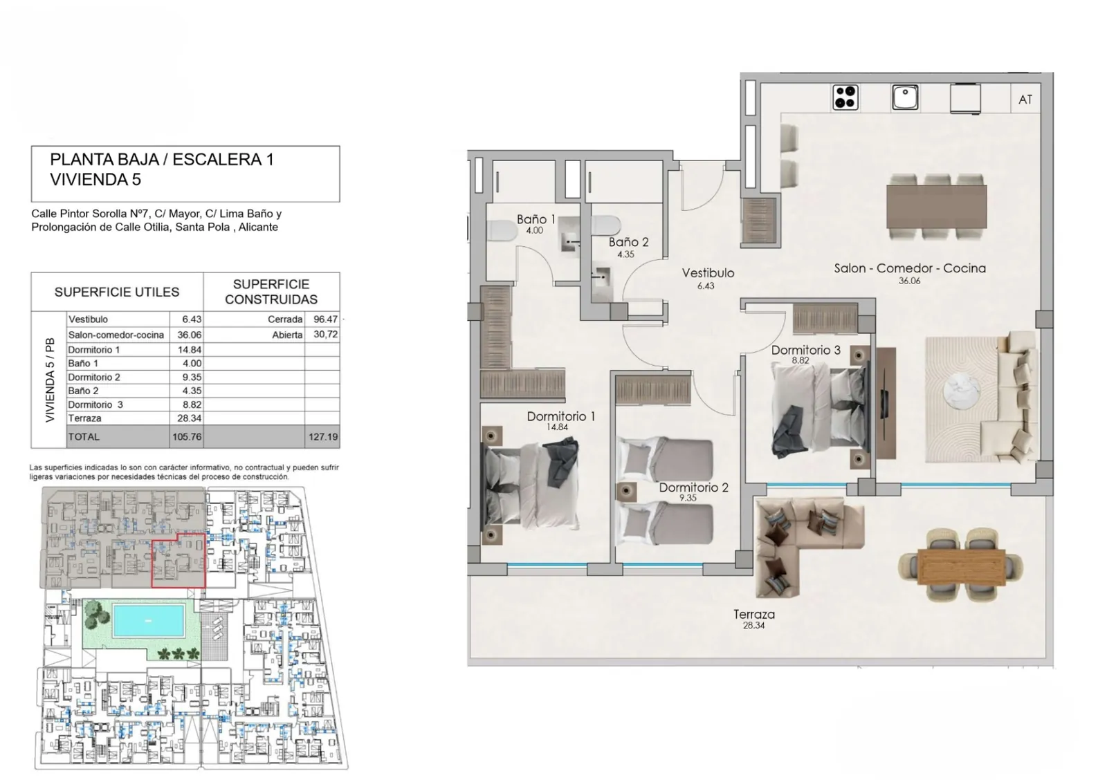 Fantástico Apartamento de tres habitaciones en Santa Pola.