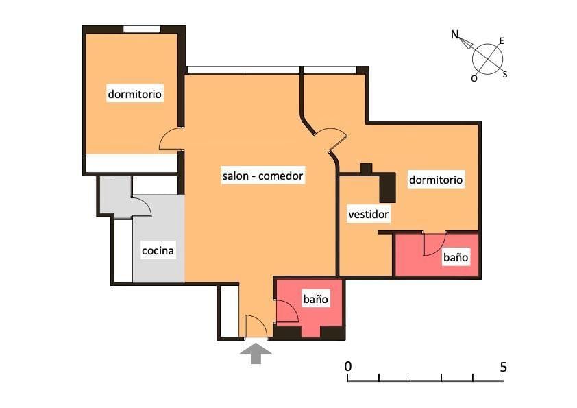 Piso amueblado de 2 dormitorios y 2 baños en Moncloa-Argüelles