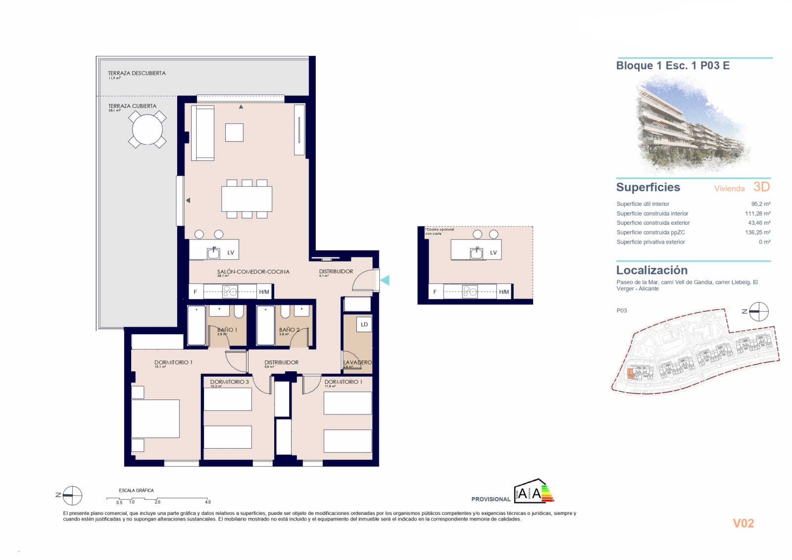 Piso de obra nueva con 3 dormitorios a 200 m de la playa