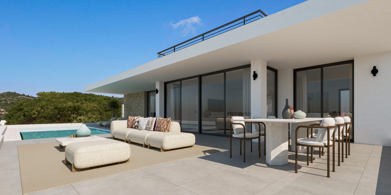 Chalet de obra nueva de 3 dormitorios, piscina y sol en invierno