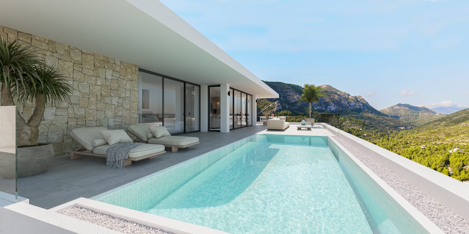 Chalet de obra nueva de 3 dormitorios, piscina y sol en invierno