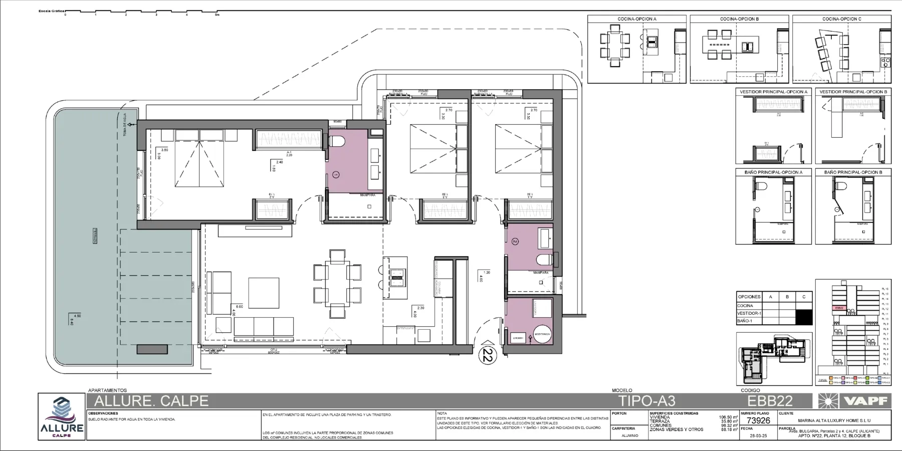 Apartamento de lujo en Calpe con 3 habitaciones y piscina comunitaria