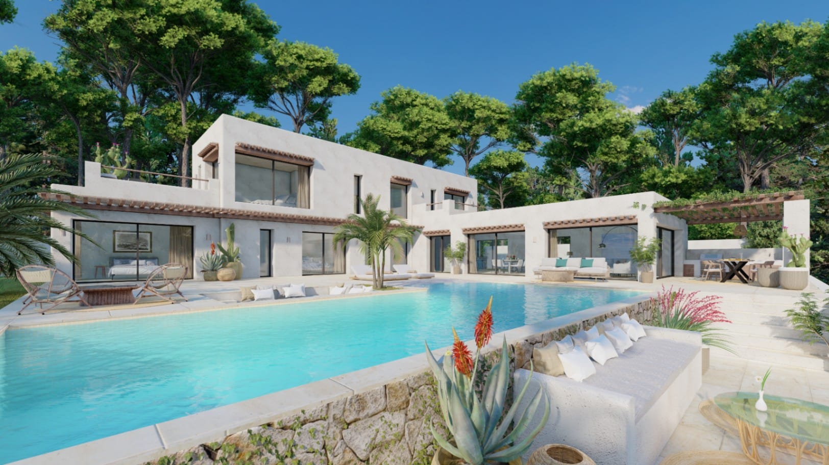 Villa de lujo de estilo ibicenco moderno en Balcón al Mar, Jávea, con vistas al mar y piscina privada