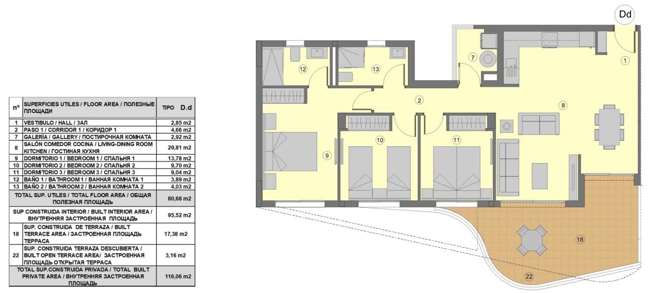 Appartementen met 3 slaapkamers op 300 meter van de zee in Punta Prima