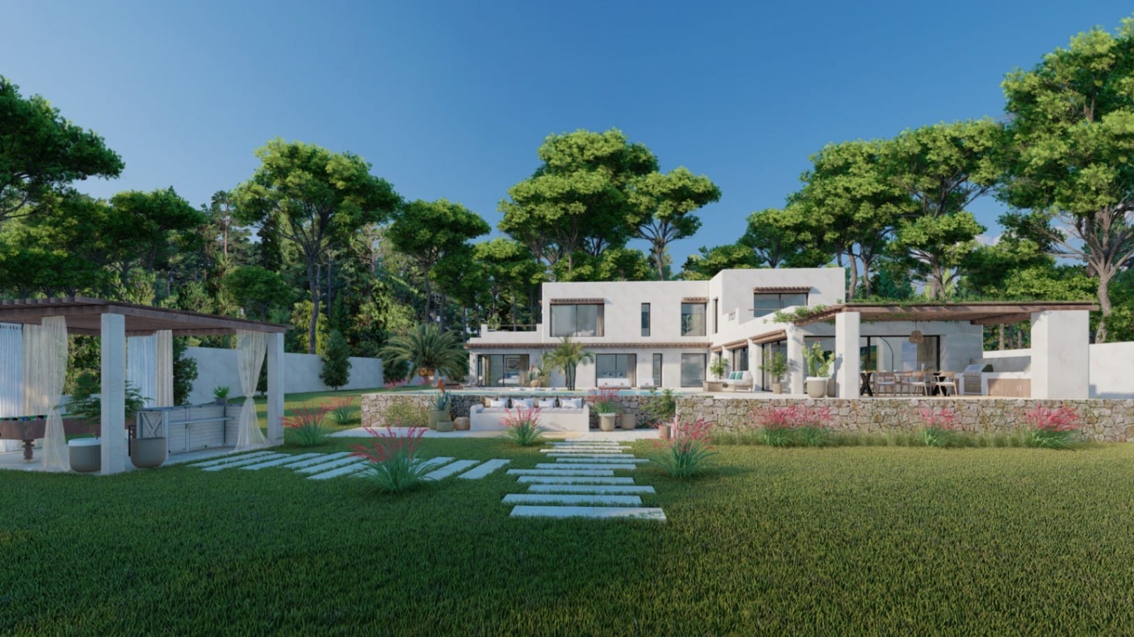 Villa de lujo de estilo ibicenco moderno en Balcón al Mar, Jávea, con vistas al mar y piscina privada