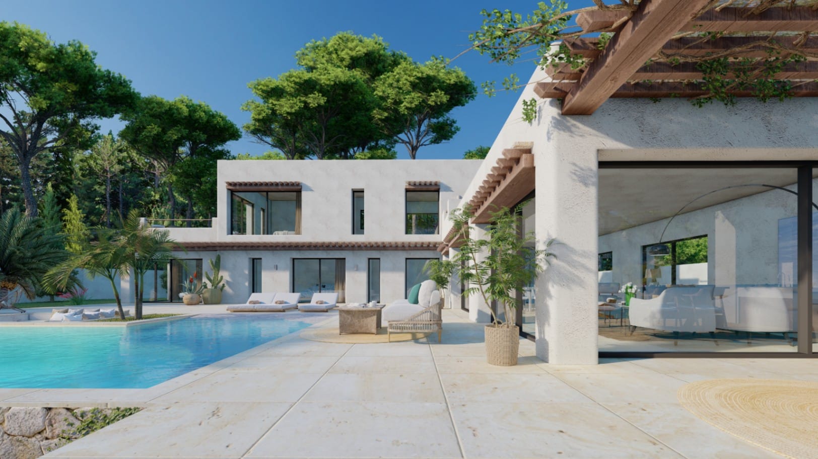 Villa de lujo de estilo ibicenco moderno en Balcón al Mar, Jávea, con vistas al mar y piscina privada