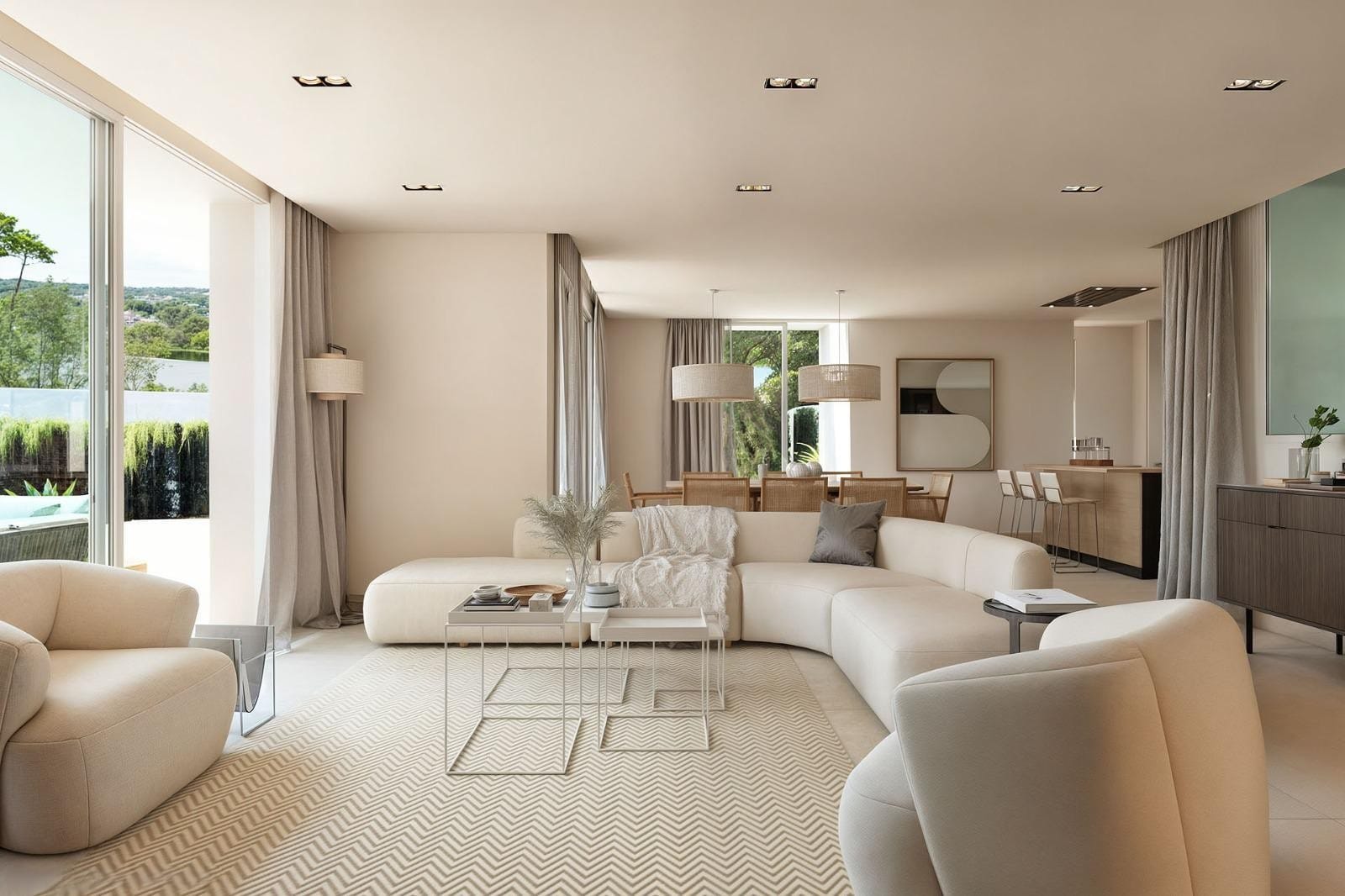 Villa moderna en Moraira con vistas al mar, orientación sur y piscina