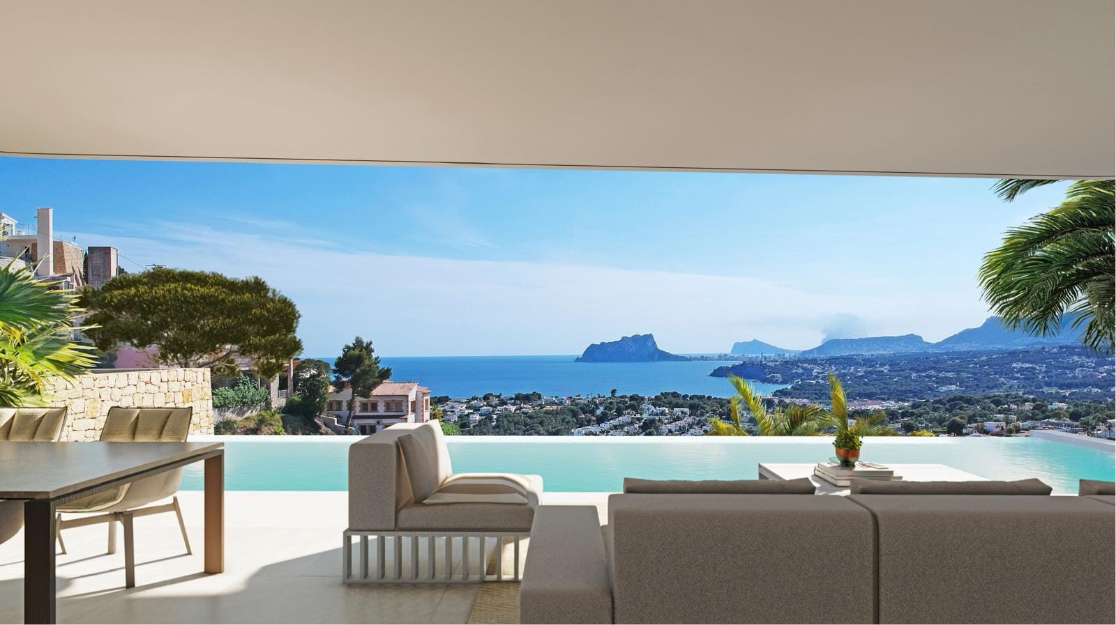 Luxe villa in Moraira met panoramisch uitzicht op zee en infinity pool dicht bij het strand El Portet