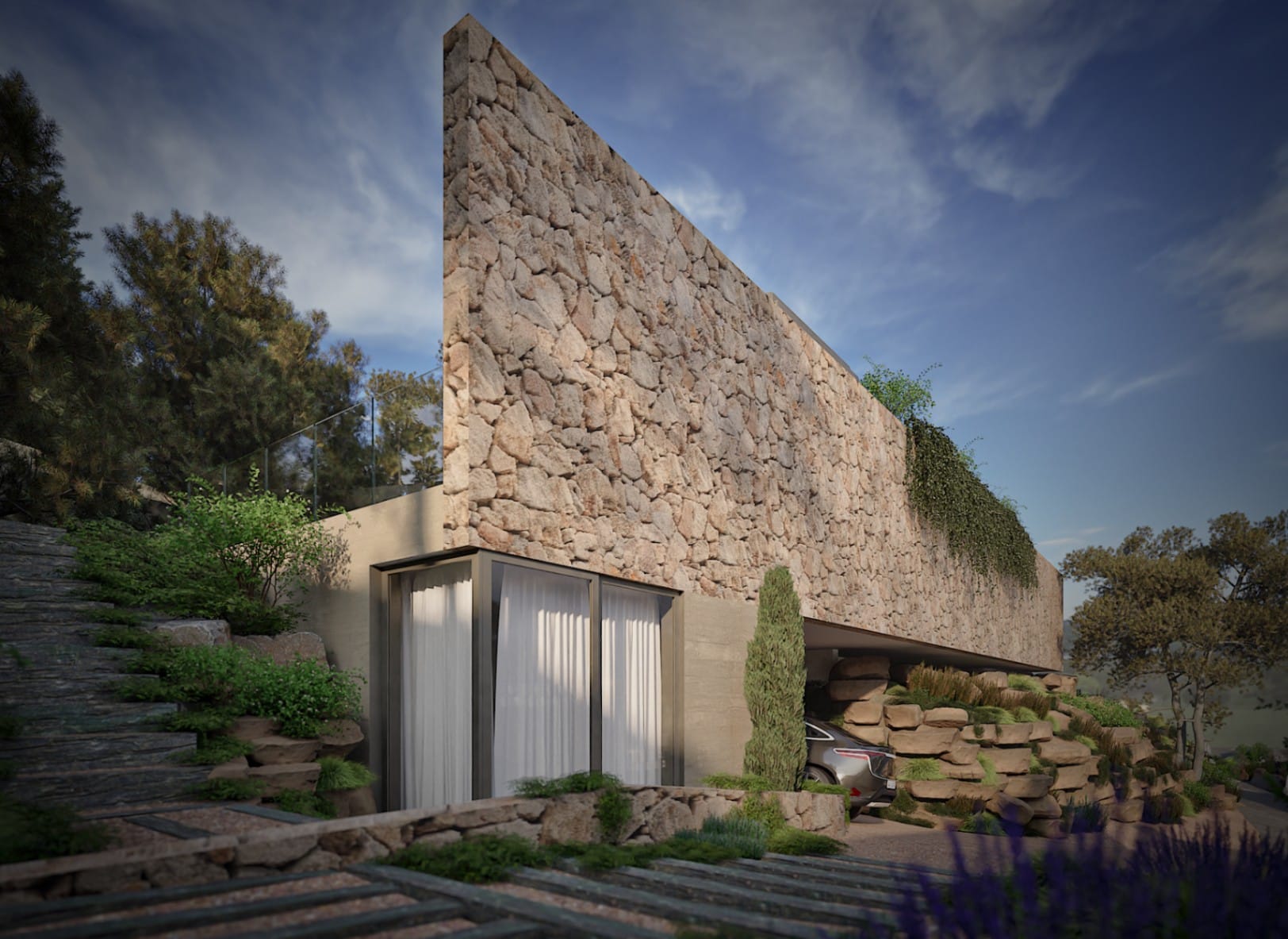 Moderne Designervilla mit privatem Pool, Panoramablick auf das Meer und 700 m vom Strand entfernt.