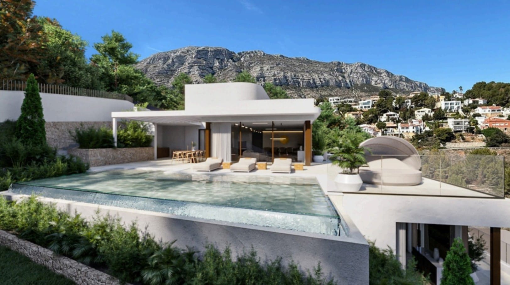 Luxury modern villa in Las Rotas, Dénia - 5 suites, indoor spa, cinema, and sea and Montgó views.