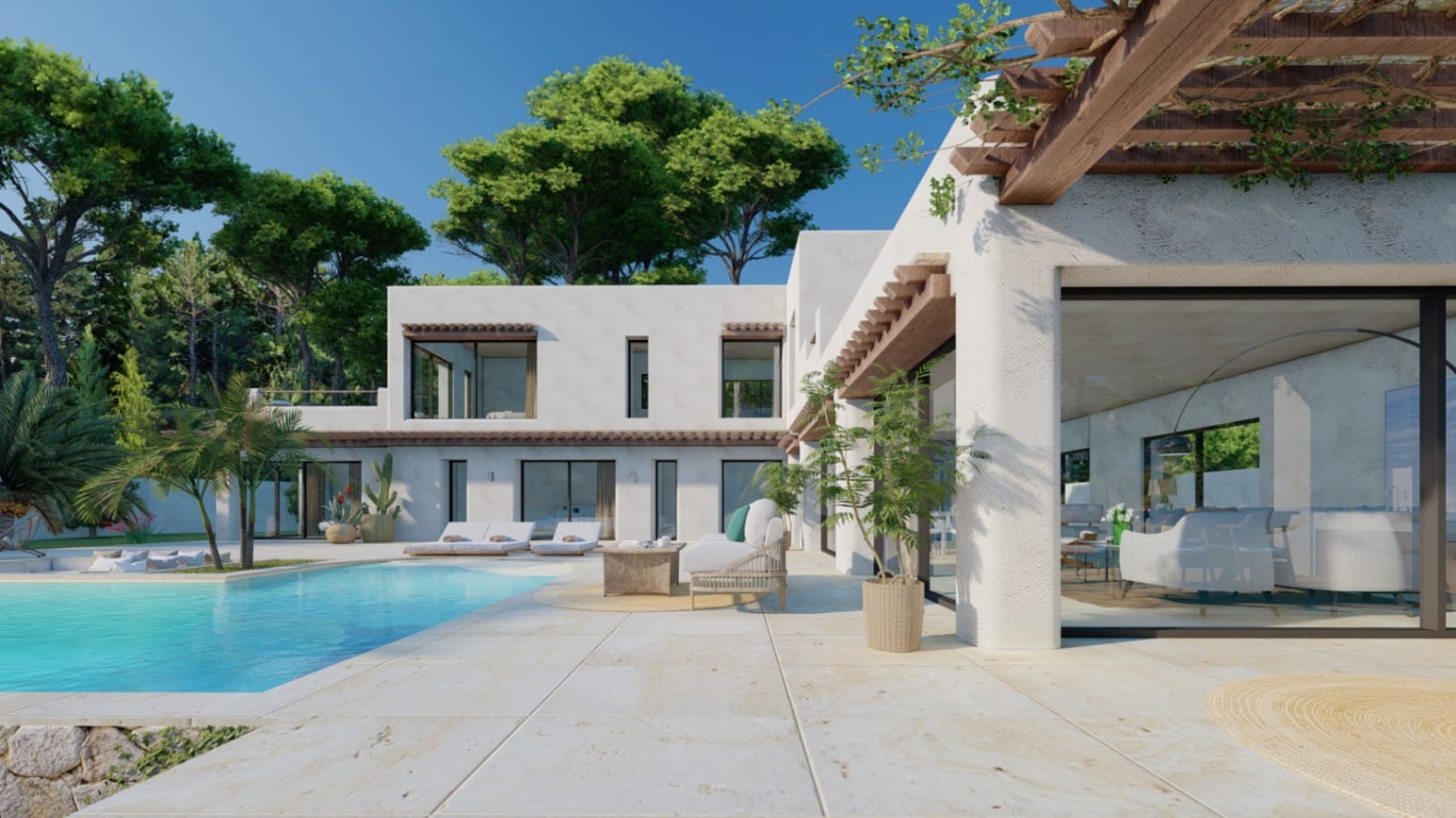 Villa de lujo de estilo ibicenco moderno en Balcón al Mar, Jávea, con vistas al mar y piscina privada