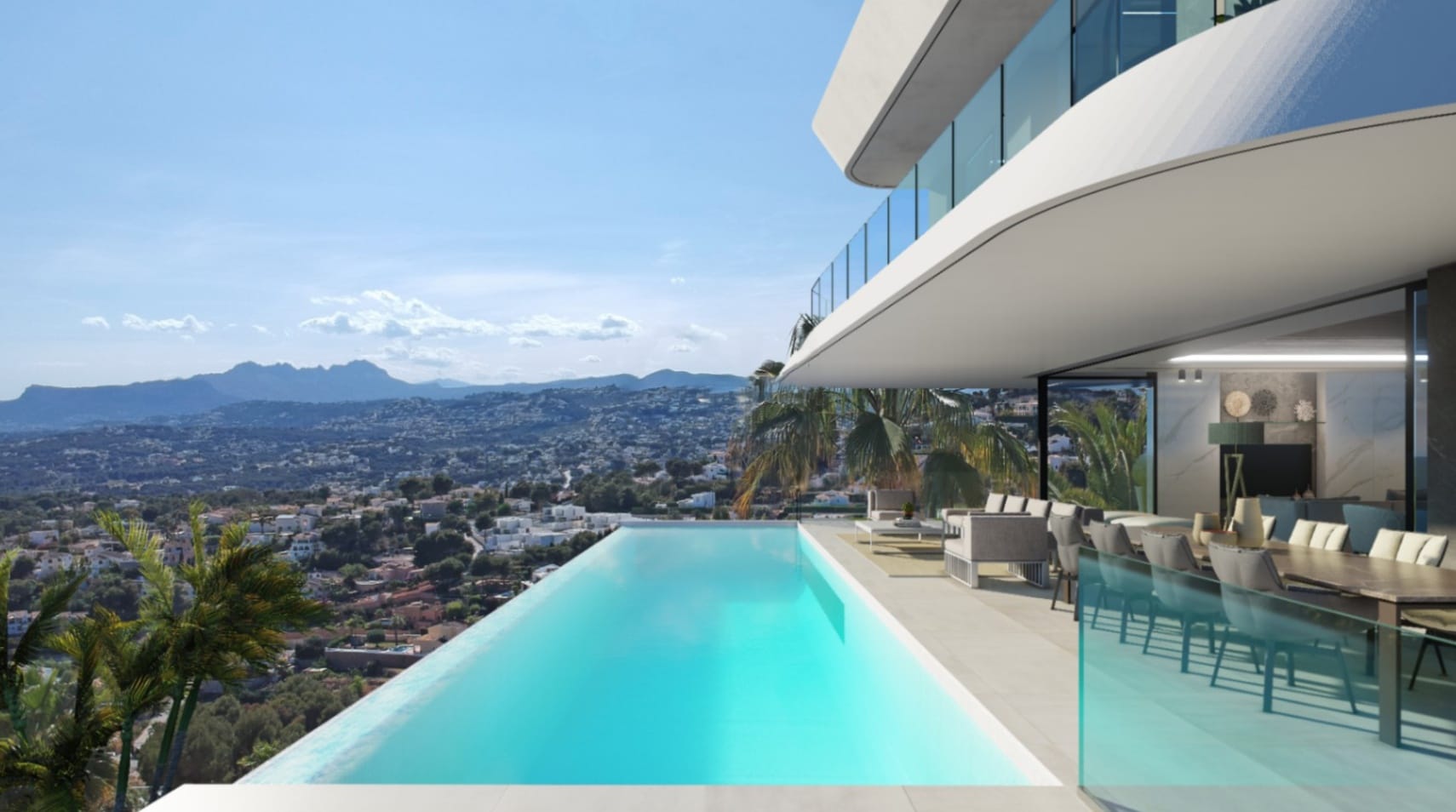 Luxe villa in Moraira met panoramisch uitzicht op zee en infinity pool dicht bij het strand El Portet