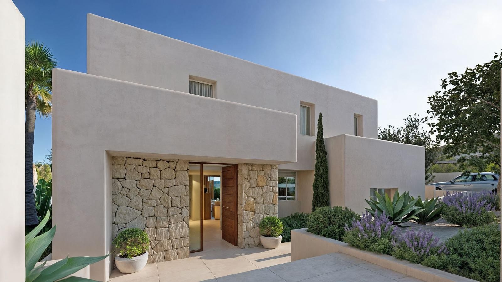 Villa moderna en Moraira con vistas al mar, orientación sur y piscina