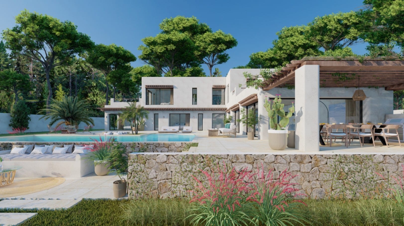 Villa de lujo de estilo ibicenco moderno en Balcón al Mar, Jávea, con vistas al mar y piscina privada