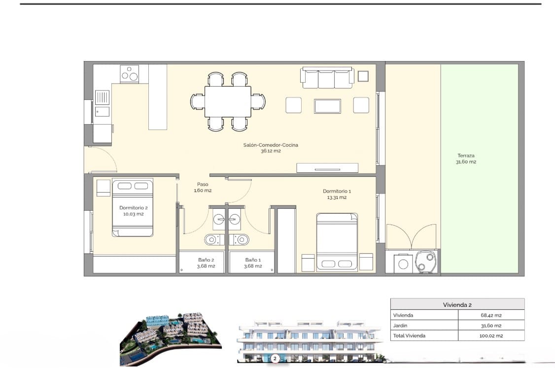 Apartamento en la planta baja de 2 dormitorios en Finestrat
