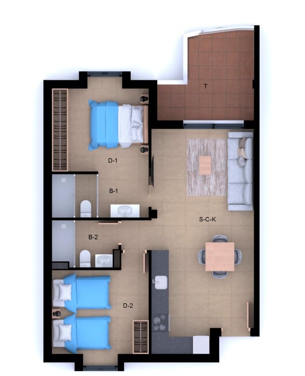 Apartamento de 2 dormitorios en la segunda planta en Dénia