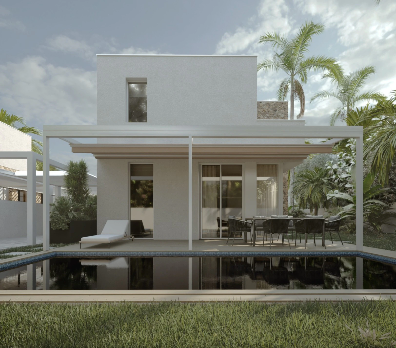Moderne villa in Dénia binnen een privé gemeenschap met eigen zwembad.