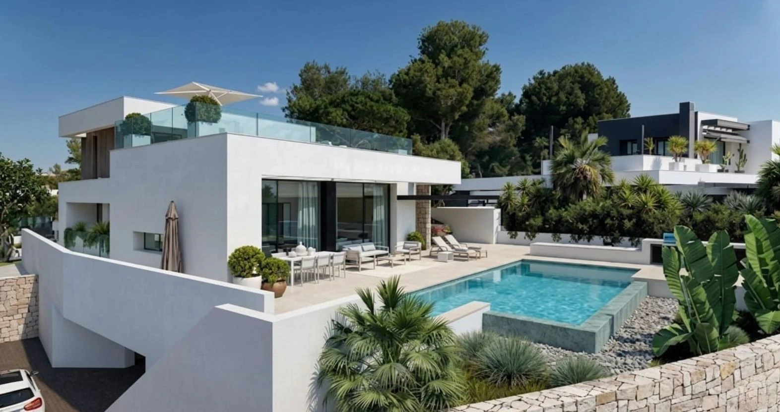 Villa de nueva construcción con vistas al mar y piscina infinita en Moraira