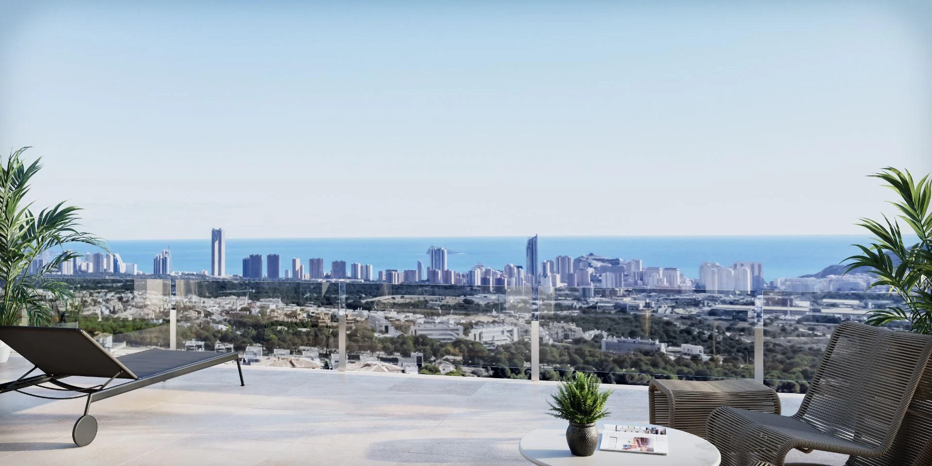 Villa de obra nueva en Sierra Cortina, Finestrat, con vistas panorámicas al mar y al skyline de Benidorm