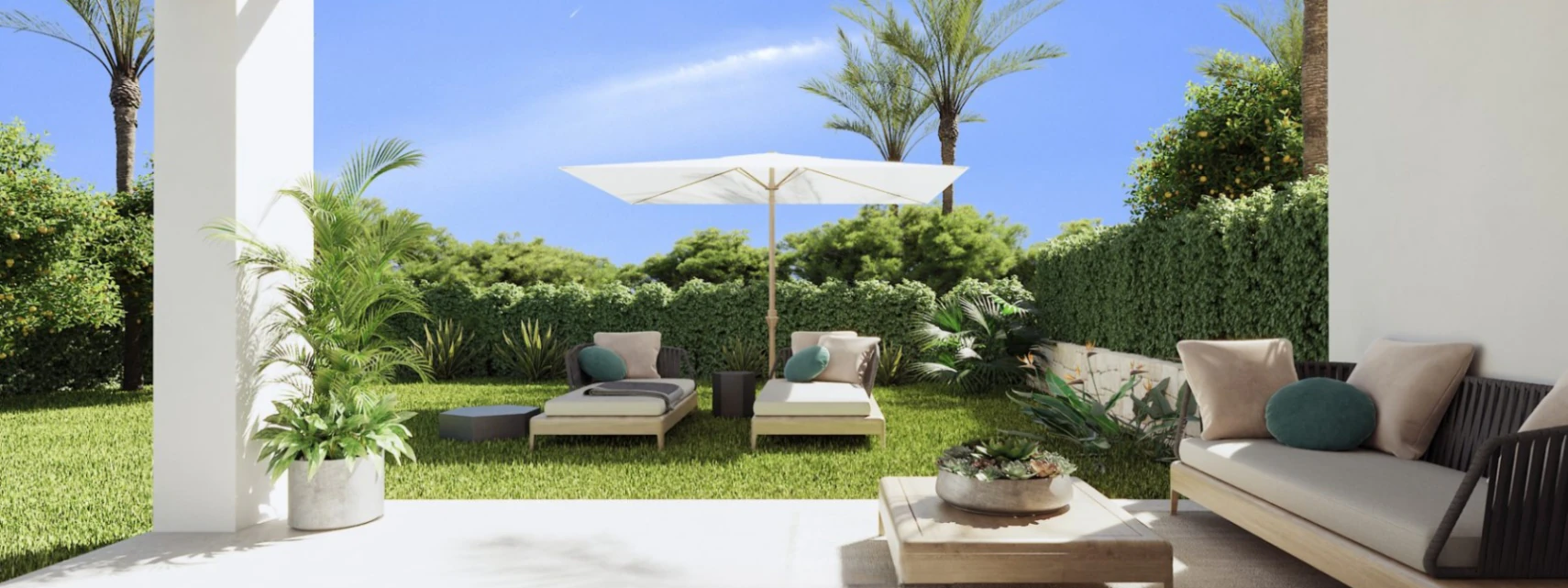 Apartamento en planta baja con jardín privado y amplias terrazas en entorno exclusivo mediterráneo en Sierra Cortina