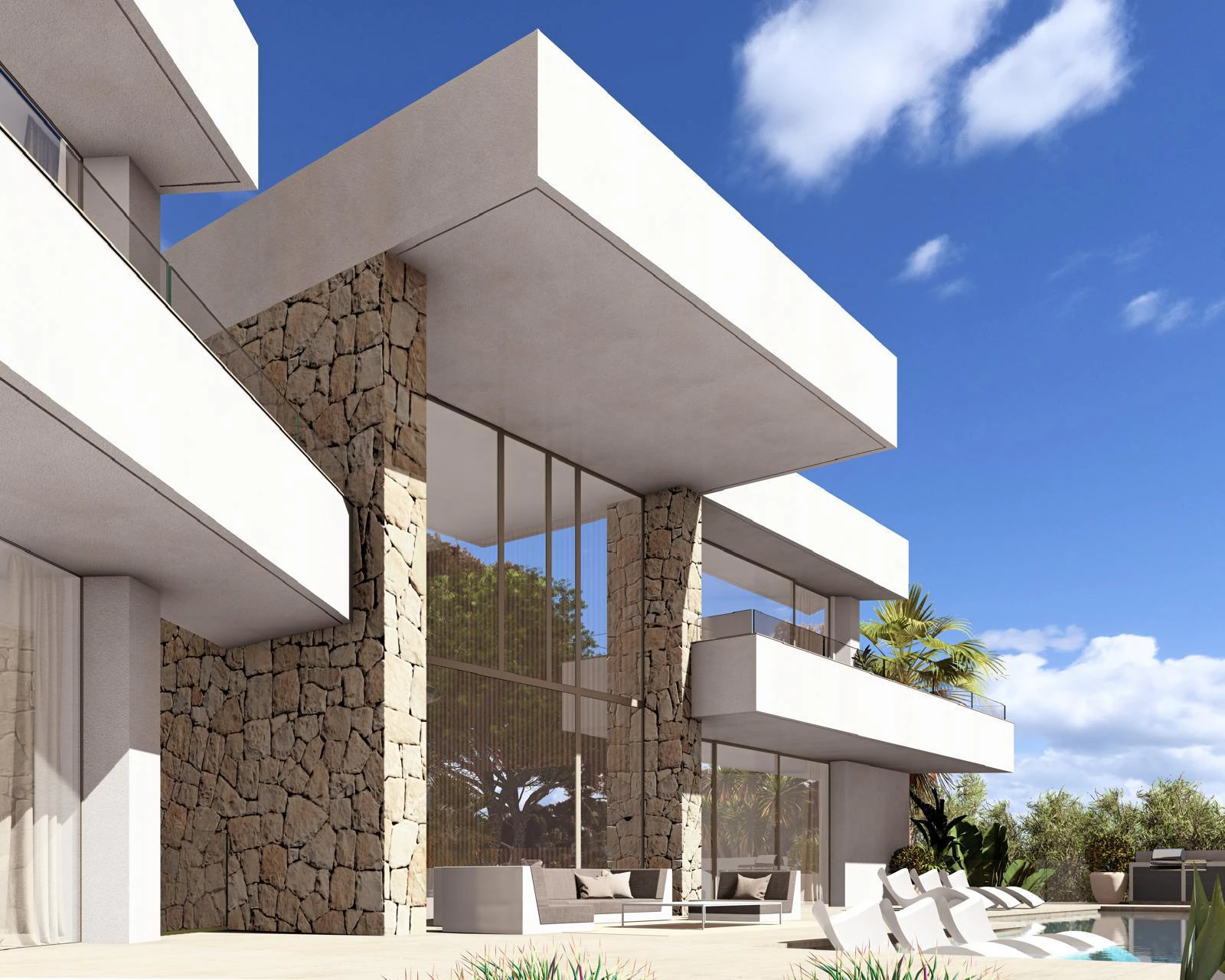 Luxe nieuwbouwvilla in Moraira met zeezicht, 5 suites, infinity zwembad en een eigentijds ontwerp.