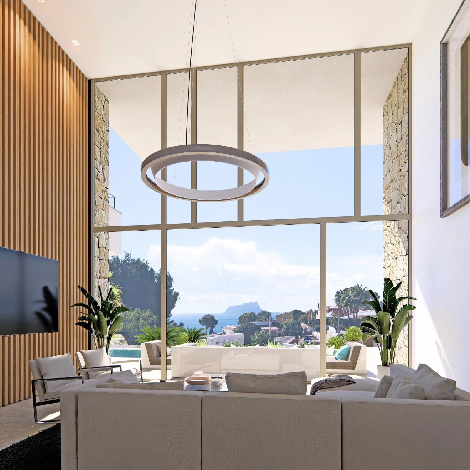 Luxe nieuwbouwvilla in Moraira met zeezicht, 5 suites, infinity zwembad en een eigentijds ontwerp.