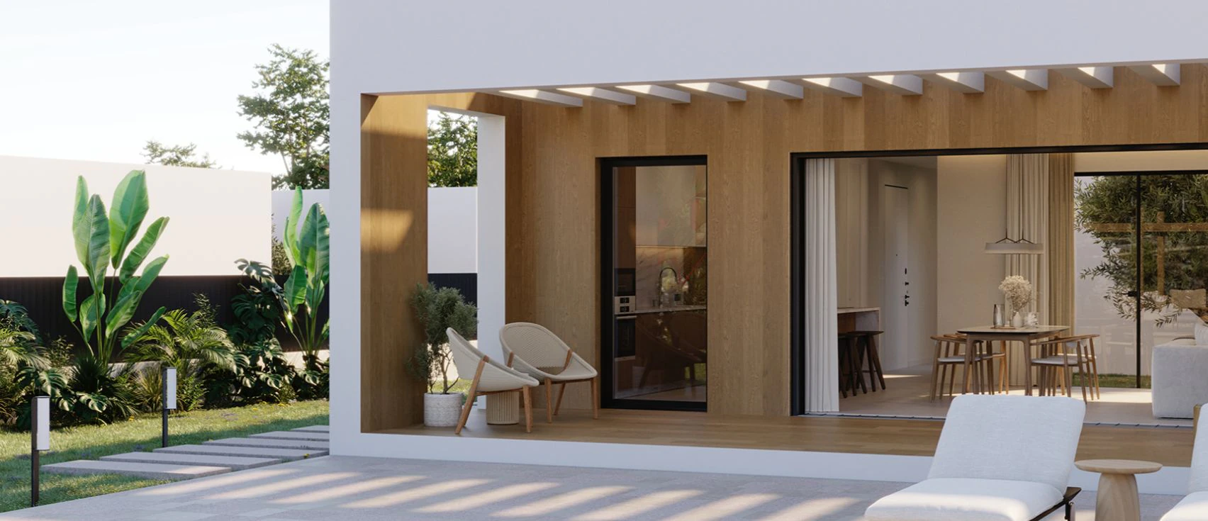 Villa moderna de una sola planta con patio interior y piscina privada